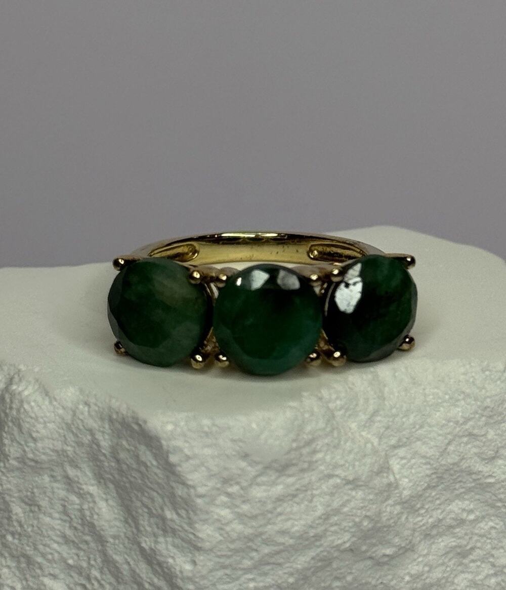 925 Sterling Silver Gold Plated Malachite Ring Size 7